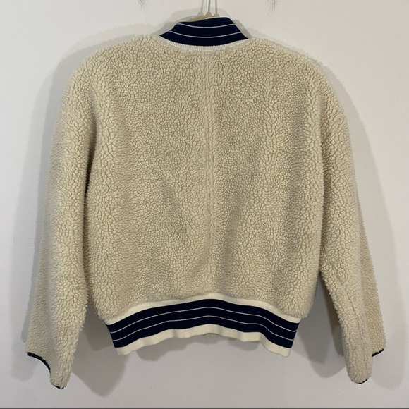 Madewell Sherpa Varsity Bomber Jacket Boxy Teddy Cream Small - Picture 3 of 9